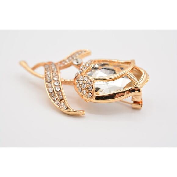 Statement Crystal Rose Pin Brooch Sparkling Rhinestone Gold Tone BinAQ - Picture 6 of 12